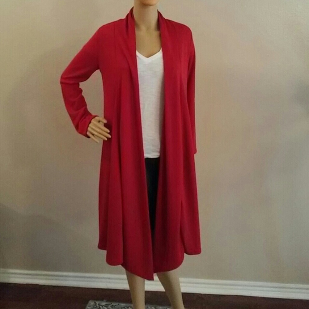 RAGS & COUTURE Red Open Front Knee Length Cardigan